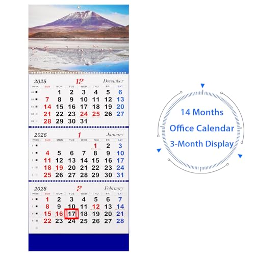 Image of Flenpptly 2026 Wall Calendar Large Wall Calendar 3 Month Display Vertical Calendar with Thick Paper 33 inch x 13 inch from Dec 2025 to Jan 2027 for Perfect Daily Planner (Blue-2)