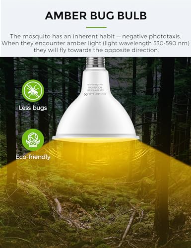 Image of L LOHAS LED Yellow Bug Light Bulbs Outdoor, PAR38 LED Flood Light Outside | 150-200W Equivalent 2000K Non-Attracting, 15W 1100LM Non-Dim Amber Porch Lights, E26 Base for Patio, Backyard, Party 2 Pack