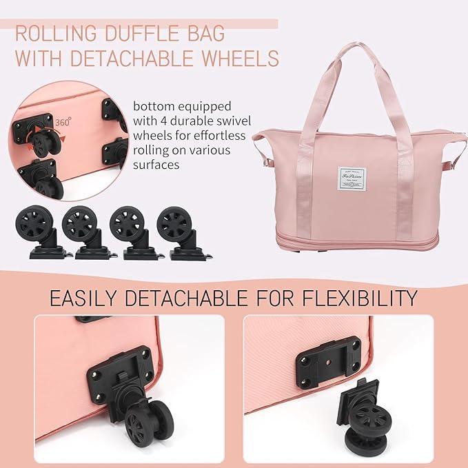 Image of TEKCOOL Duffel Trolley Bags for Travel,Luggage Bags for Travel,Rolling Duffle Bag with Wheels,Travel Bags for Luggage Trolley,Expandable Foldable Duffle Bag with Wheels - Peach'