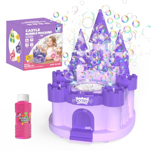 Panamalar Castillo Máquina de Burbujas para niños, Máquina Automático de Pompas de Jabón Luminosas 10000+ Burbujas con 2 Luces/10 Agujeros/Solución para Fiesta Al Aire Libre Boda -Morado