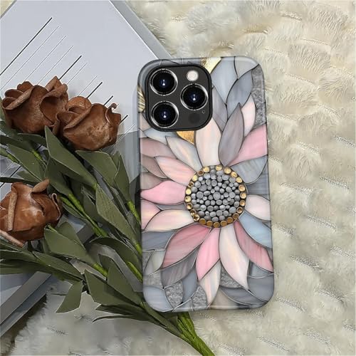 Coque iPhone 16 Pro Max rigide résistante aux chocs motif mosaïque rose floral