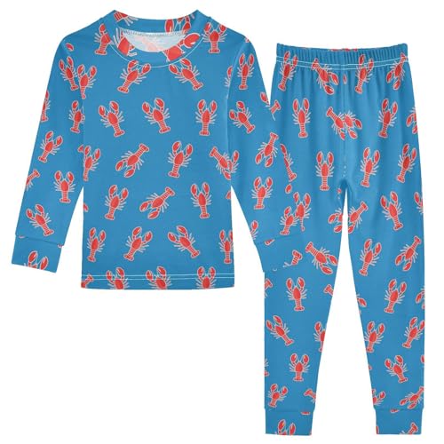 Pajama Sets Long Sleeve Lobster Blue Background Soft Comfy Sleepwear 2 Piece PJS 3-8T