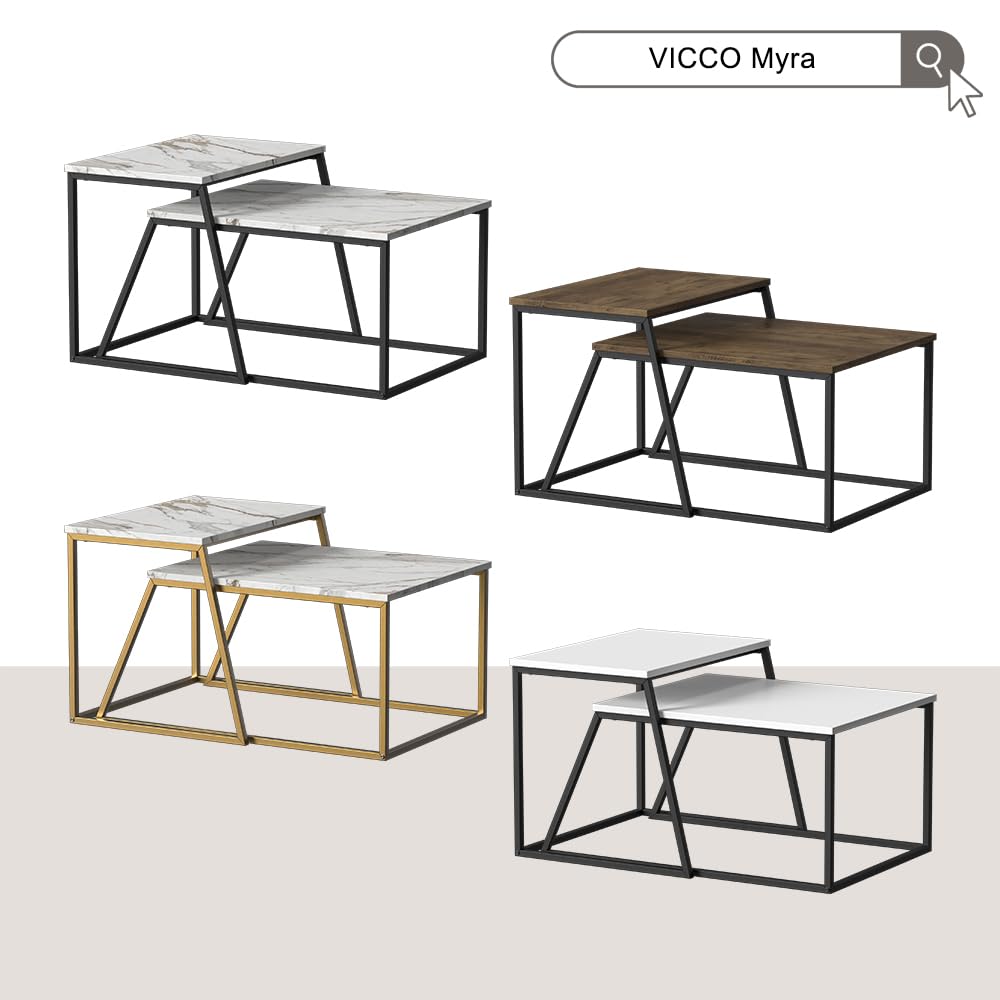 Vicco Couchtisch-Set Myra, Marmor-Weiß/Gold, 60 x 50 cm 2 Teile, zur flexiblen Nutzung als Beistell- oder Ablagetisch