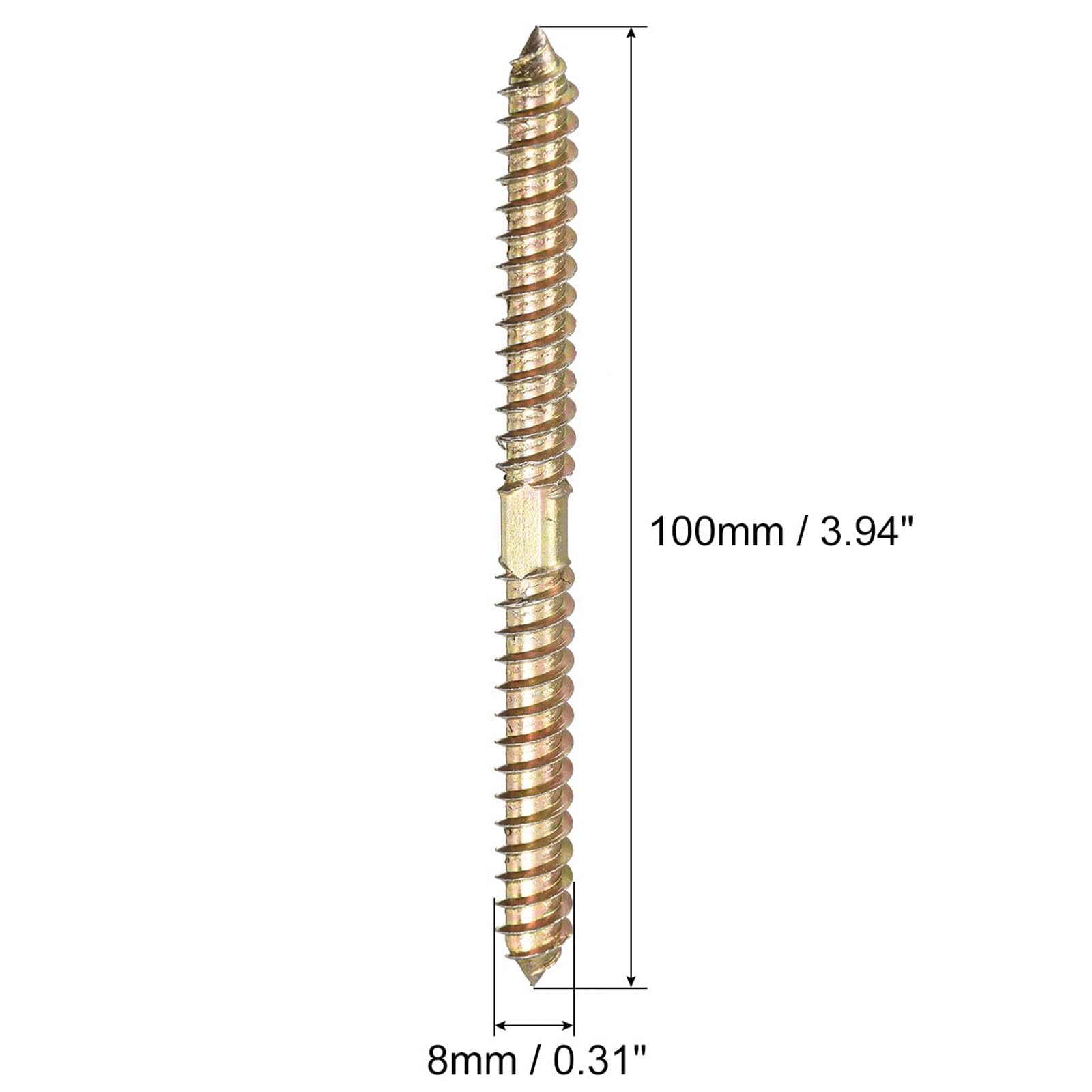TOP-VIGOR 24Pcs Hanger Bolts, M8x100mm Double Ended Self-Tapping Thread Wood to Wood Dowel Screws, Double Ended Dowel Screws - Image 2