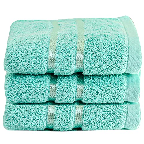Towelogy® Lot de 3 serviettes en flanelle de coton égyptien de luxe pour le visage - 500 g/m² - Super douces et très absorbantes - 30 x 30 cm - Turquoise Cover