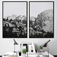 2 Piece Framed Canvas Wall Art Black and White Mountains Canvas Prints Home Artwork Decoration for Living Room,Bedroom - 16