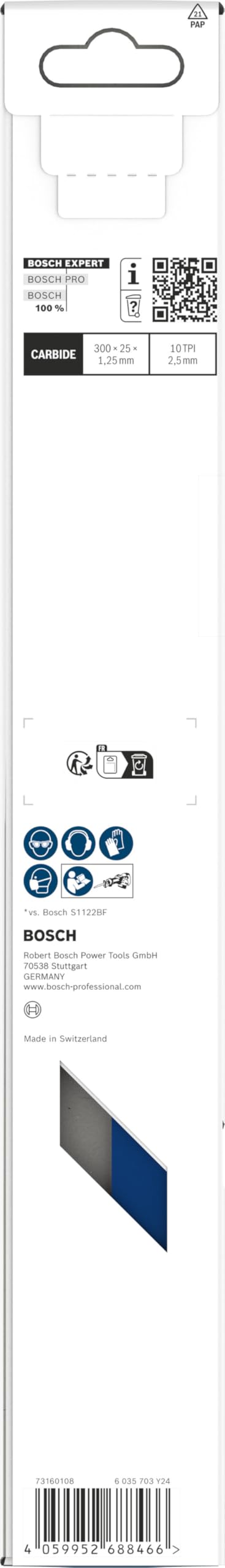 Bosch 1x Lama EXPERT Medium-Thick Tough Metal S1255HHC (per Acciaio, Tubi in acciaio inossidabile, Lunghezza 300 mm, Professional Accessorio Sega universale)