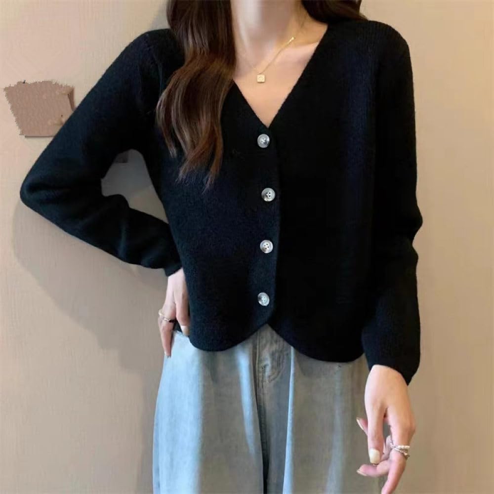 Cardigan Damen Elegant,Damen-Strickjacken Aus Kaschmir Fester Rippstrickpullover Mit V-Ausschnitt Modische Strickjacke Mit Langen Ärmeln Knopfleiste Und Offener Vorderseite Elegante Weiche Strick-O