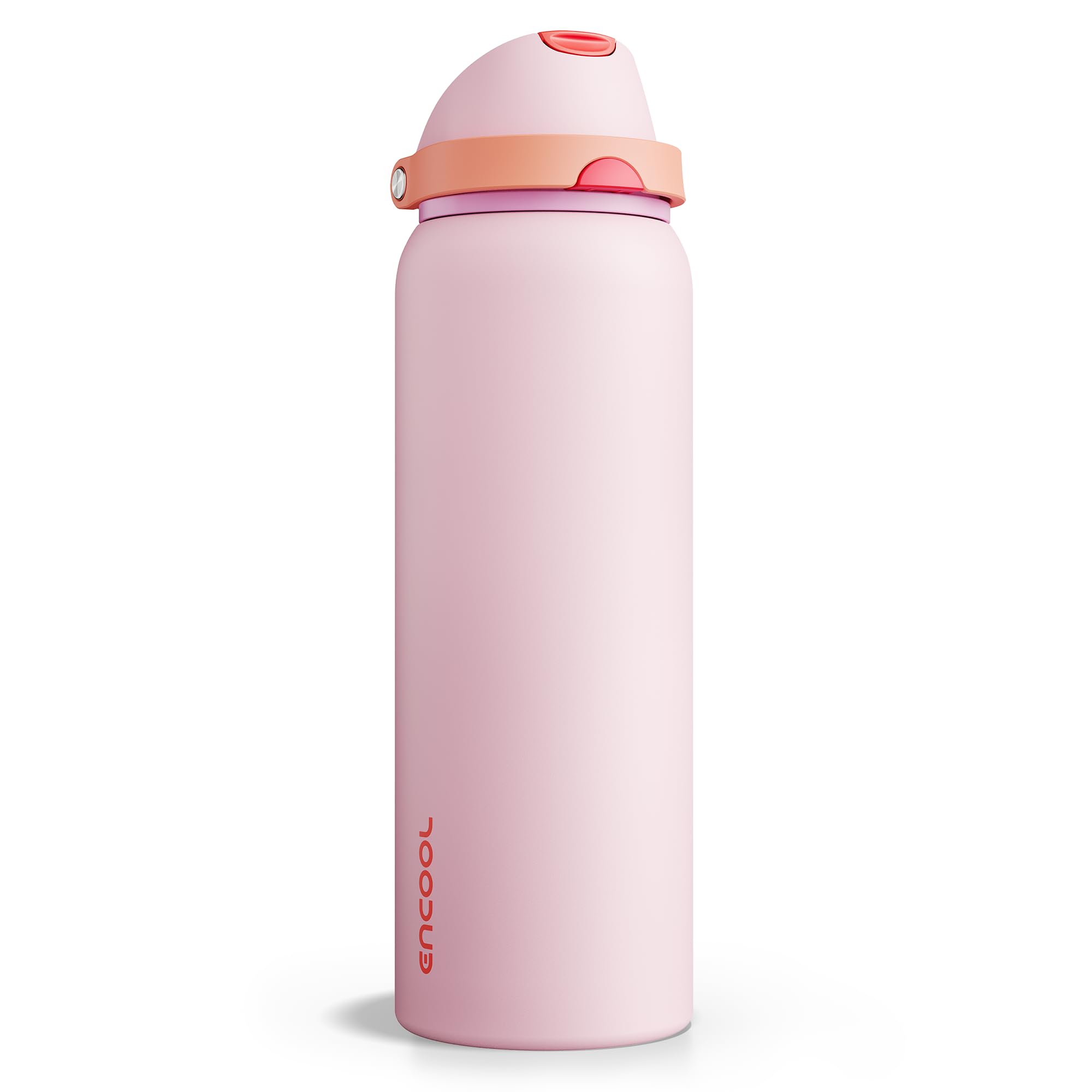 Insulated Water Bottle with Straw - Encool Stainless Steel Water Bottle with Push Button Lid, Leak-Proof &amp; BPA-Free, Keeps Cold for 24 Hours for Sports, Travel, Gym (40 oz, Lily-Red)