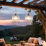 TWINKVILLA Battery Operated Chandelier, 2Pack Hanging Gazebo Lights, Acrylic Crystal Beaded Pendant Lights Outdoor Waterproof for Patio Tree Pergola Porch and Indoor Decor