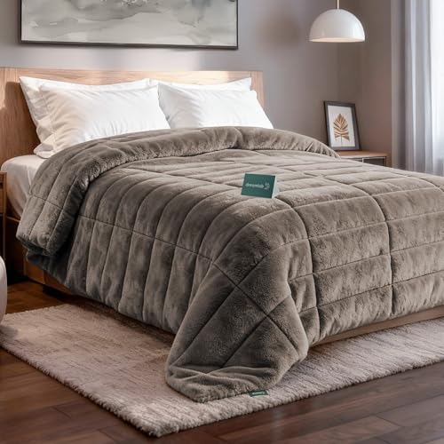 El Mejor Listado de Cobertores electricos los 5 mejores. 49 Dreamlab Edredon Afelpado | Colcha Suave Polar Sherpa | Cobertor Cálido y Transpirable | Ropa de Cama Invierno | Hipoalergénico | Edredon Individual, Color Arena