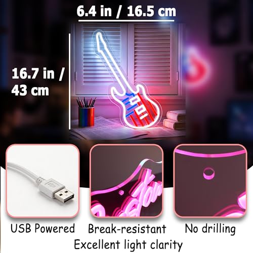 Image of White&Blue Neon Sign Led Neon Lights Signs for Wall Decor USB Powered Led Signs for Room Decoration-American Guitar