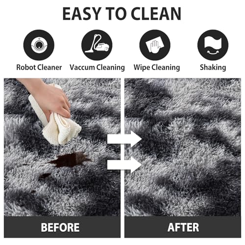Black Grey Rugs for Bedroom Fluffy 3x5 Area Rug,Super Fuzzy Fur Living Room Carpet for Boys Dorm Office Nursery Modern Home Decor
