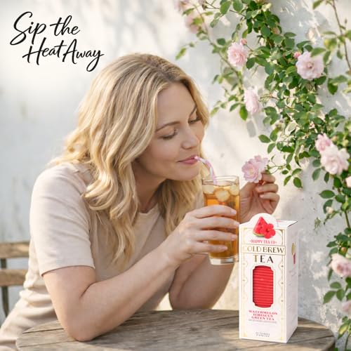 Image of Life Plus Style Gourmet Happy Tea Company Watermelon Hibiscus Green Tea Naturally Refreshing Cold Brew Tea Low Caffeine No Sugar Added Enjoy 40 Individually Wrapped Iced Tea Bags