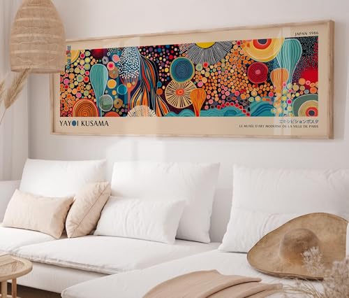 Tableau mural sur toile Yayoi Kusama art abstrait de grande dimension 65 x 195 cm