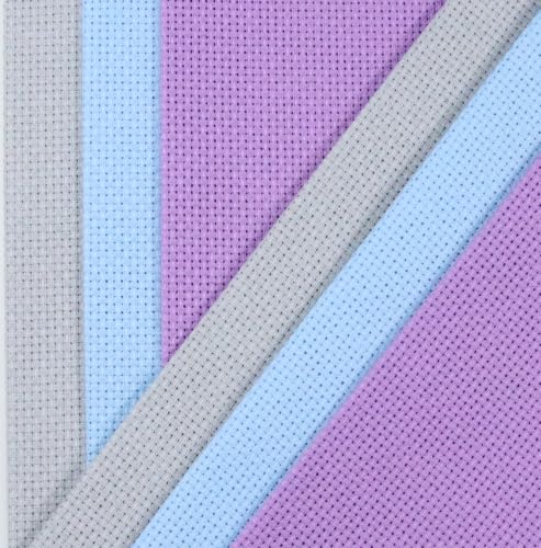 Image of KCS 4 /6 pc of 12 inch x 18 inch(30cmx45cm) 16 Count Cotton Aida Cloth Cross Stitch Fabric (6 pc,Light Grey+Light Blue+Lavender)