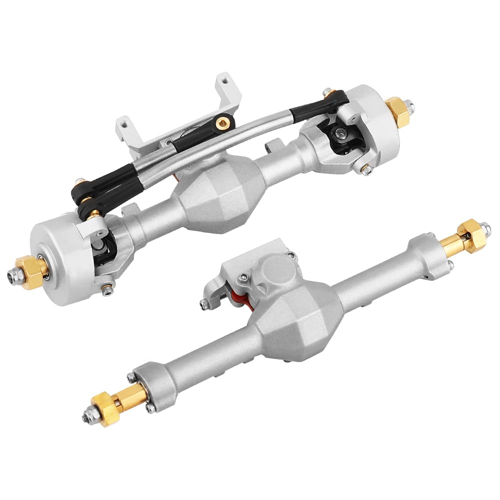 RZXYLRC SCX24 Front Rear Complete Axles 5mm Widened for Axial SCX24 Deadbolt C10 JLU Gladiator Bronco 1/24 RC Crawler Upgrades (Silver)