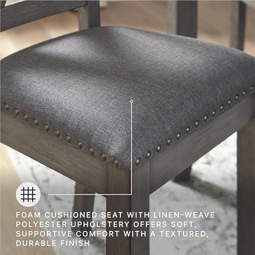 Image of Signature Design by Ashley Caitbrook 7-Piece Dining Set, Gray Wash | Acacia veneer & engineered wood, X-back cushioned chairs, 36x60 inch footprint, Nailhead trim accents