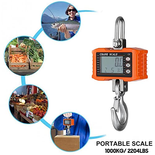 Hanging Scale, Geevorks Digital Crane Scale 1000Kg (2204Lbs), Industrial Heavy Duty Crane Scale Lcd Backlight With Unit Change/Data Hold/Tare/Zero For Construction Site Travel Market Fishing #TOP3