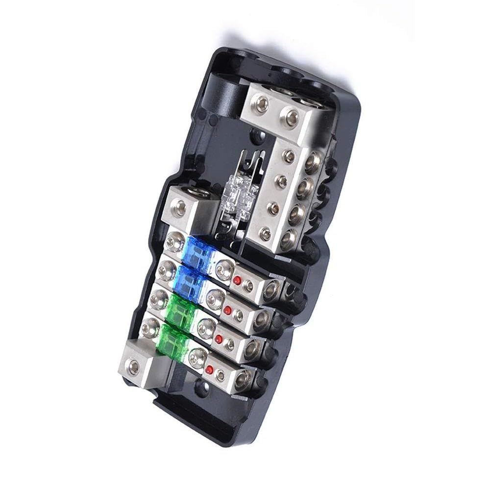 Scatola portafusibili multifunzione per auto Kacepar con luce LED in plastica nera compatibile con vari modelli di auto, SUV, camper, autobus, yacht e barche