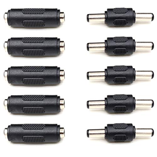 TEZONG 2.1mm X 5.5mm DC Power Adapter Connections, Female to Female Coupler, Male to Male Coupler Connector Gender Adapters for LED/CCTV Camera (5 Pairs)