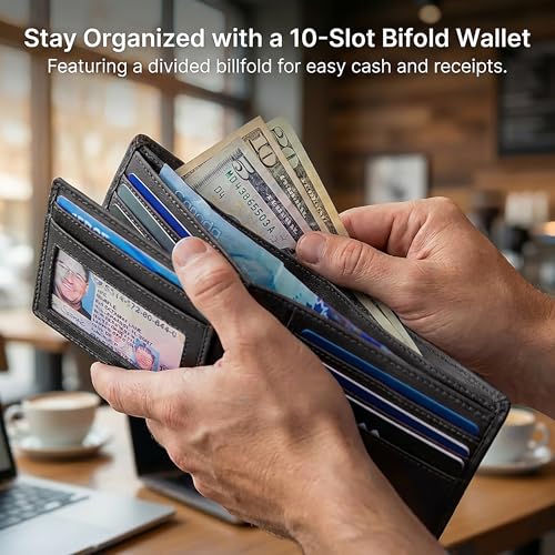 Image of ID Stronghold Extra Capacity Bifold Wallet for Men - RFID Blocking Genuine Leather Wallet