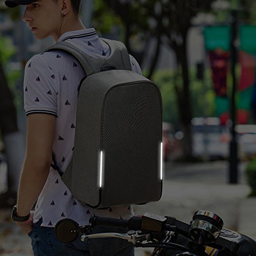 Kopack Security Backpack, 15.6 Inch Laptop Backpack With Hidden Anti-Theft Zipper And Usb Port, Stylish Waterproof Business College Travel Commuter Backpack, With Rain Cover-Grey Black Bag #TOP7