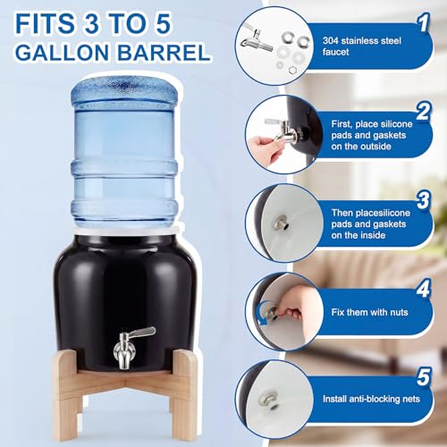 Image of Filltouch Ceramic Water Dispenser with Wood Stand for 3-5 Gal Jug, Black