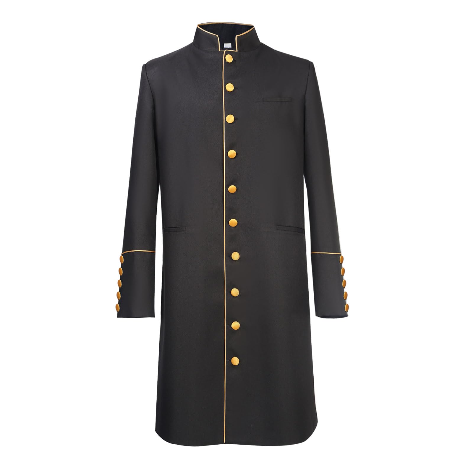 Guanee Unisex Black Men's Short Jacket Clergy Robes Choir Coat Pastor Priest Stand Collar Preacher Minister Costume (Medium,)