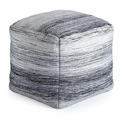 Anji Mountain 100% Handmade & Handcrafted Comfortable Home Décor Pouf Ottoman Footrest for Living Room, Bedroom, Nursery, Kidsroom, Patio Furniture - (20" x 20" x 20"- Black,Ivory) Cover