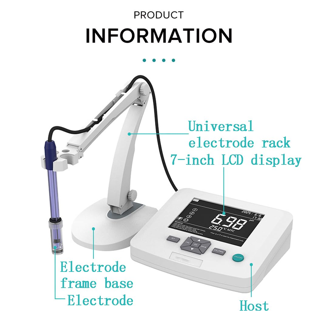 Medidor de pH de laboratorio, probador de alta precisión de pH/ORP/temperatura del agua, calibración automática de 1 a 3 puntos, precisión de pH de 0,01, almacenamiento de datos, 200 juegos, ideal