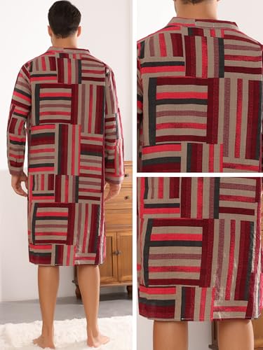 Lars Amadeus Nightshirts for Men's Long Sleeves Geometric Pattern Banded Collar Sleepshirts4