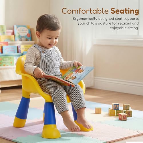 Image of Baybee Booster Seat for Baby | Feeding Chair with Tray | Portable Dining Seat for Toddlers | Baby Feeding Solution for Home & Travel (0-6 Years, Yellow)