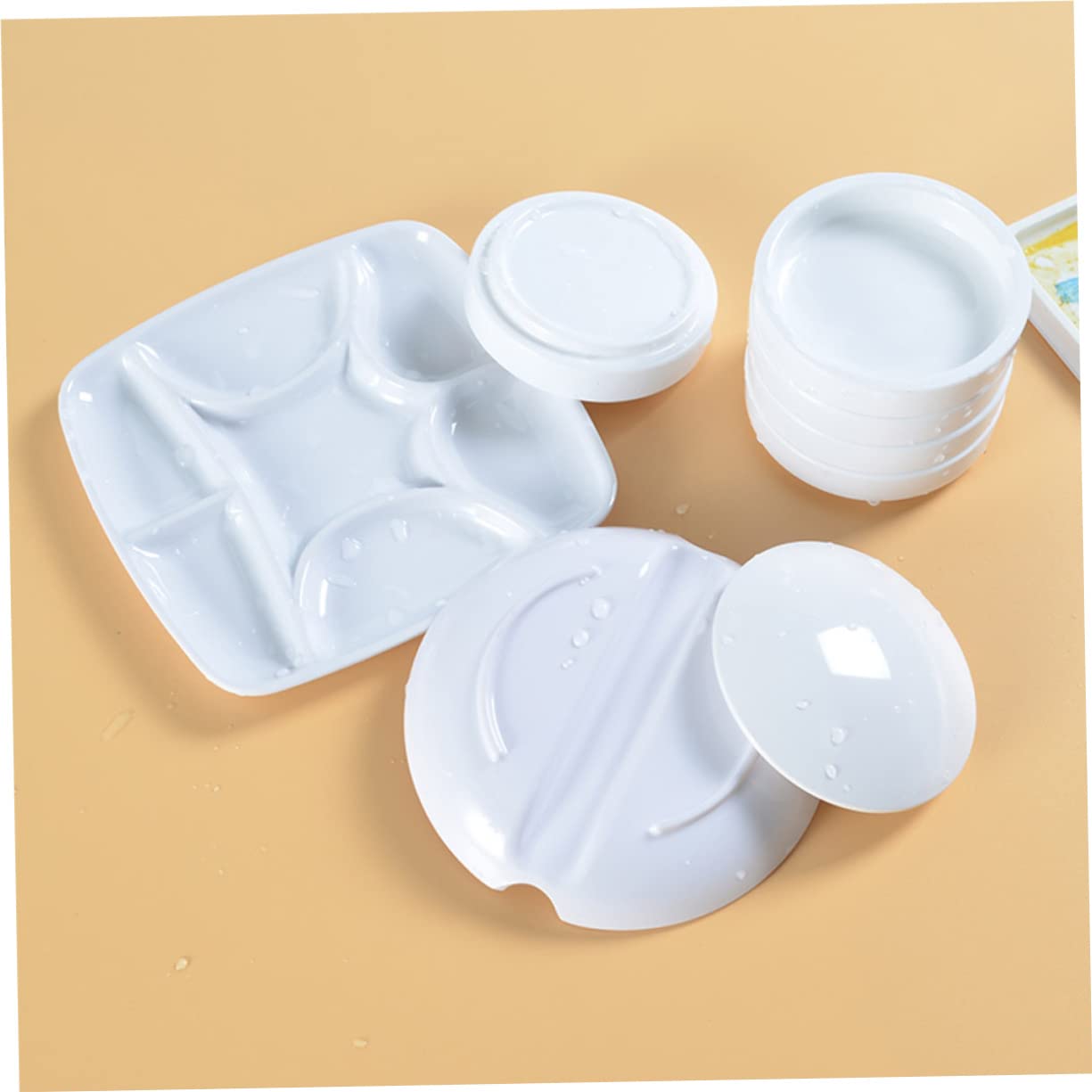Gatuida Assiette Ceramique A Peindre Couvercle, Soucoupe à Encre en Céramique à 5 Couches, Facile à Nettoyer pour Mélange de Couleurs et Aquarelle