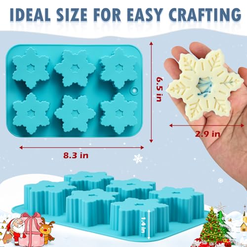 Image of HKNMTT Snowflake Christmas Silicone Mold 12 Cavity for Holiday Soap Chocolate Cocoa Bomb Ice Candy Oreo Covered Jello Xmas Winter Wax, Oven Safe Baking Frozen Food Grade Moulds DIY Candle Craft Set
