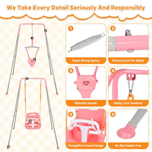 Image of 4-in-1 Toddler Swing Set & Baby Jumper and Bouncer for Toddlers | Foldable Baby Swing Stand for Outdoor /Indoor Play, Easy to Assemble and Store for Ages 6 Months to 10 Years Old