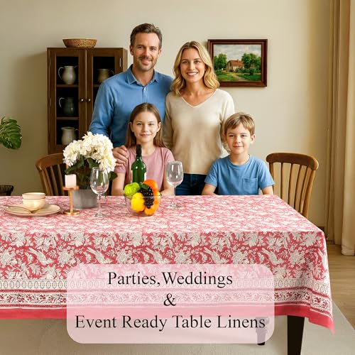Nappe indienne coton 6 places lavable rouge rubis imprimée main