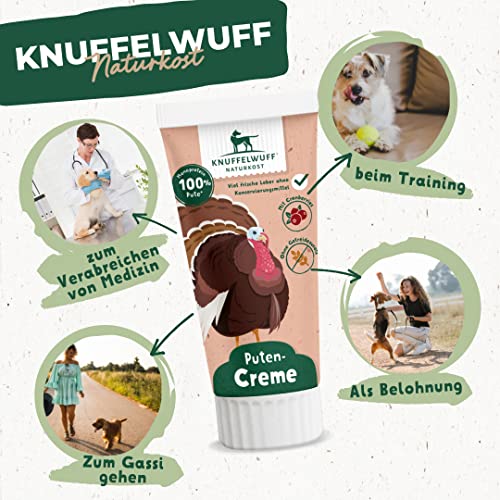 Knuffelwuff Tuben Snack Hunde Leckerlis Pute 3er Pack - mit extra viel frischem Fleisch - ohne Konservierungsmittel, ohne Zusatz von Zucker und Getreide - Ideal auch für Welpen - Made in Germany
