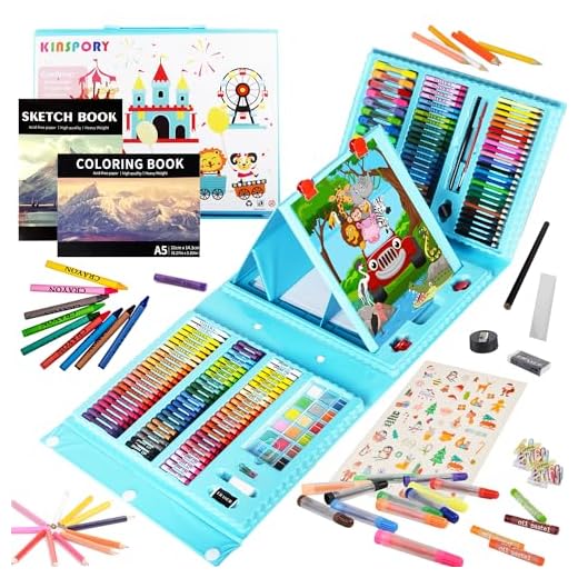KINSPORY 290 piezas Maletin Pinturas para Niños, Juegos de Dibujo, Pinturas para Niños, Lapices de Dibujo, Caballete Pintura