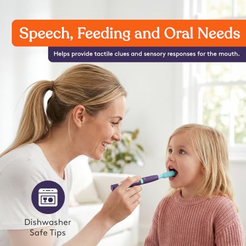 Image of Special Supplies Rechargeable Buzz Buddy Oral Motor Stimulation kit with 12 Soft Textured Interchangeable Heads, Calm Sensory Needs, Support Speech, and Stimulate Self Feeding (Purple)