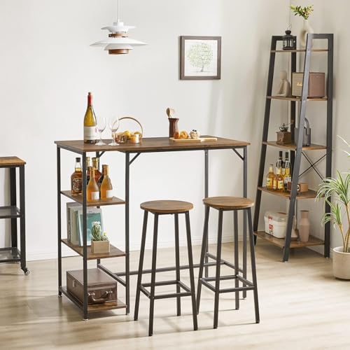 Multi-Purpose Bar Table with Storage Shelves from MA Steel – Industrial High Table and Stools Set for Kitchen, Study, or Dining Area