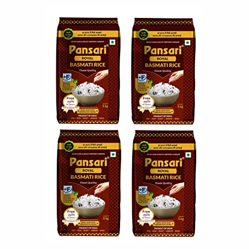 Image of Pansari Royal Basmati Rice with Great Taste and Pure Aroma | Long Grain, Naturally Aged(2-Years) with Fortified | Basmati Rice /Biryani Rice /Pulao Rice - (Pack of 4 x 5kg)