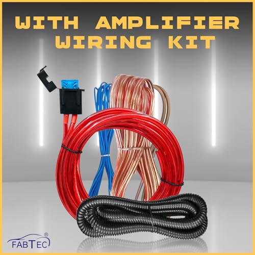 Image of FABTEC 8 inch Car Bass Tube Subwoofer with Inbuilt Amplifier Deep Bass & Powerful Sound Premium Grey Finish with Amplifier Wire kit