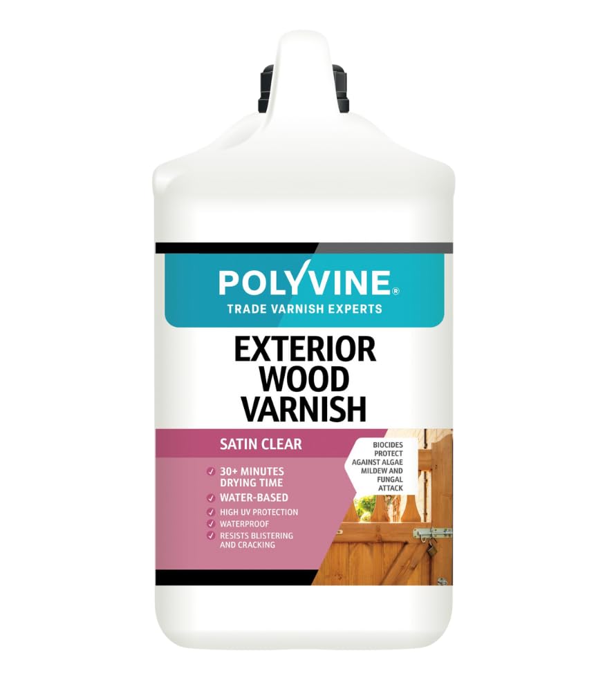 Polyvine Exterior Wood Varnish Satin Finish – Quick Drying, Water-Based, High UV Protection & Weather Resistant Clear Varnish for Outdoor Wood & Timber – No Blistering or Peeling, 4L
