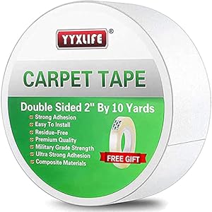YYXLIFE, nastro biadesivo per tappeti, resistente, nastro adesivo per tappeti, tappetino rimovibile, multiuso, per tappeti, tappeti esterni, moquette. Nastro adesivo per moquette, 2 cm x 10 m, bianco