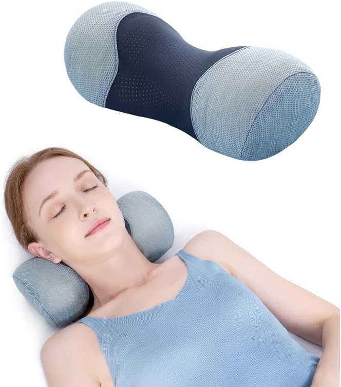 bespilow small neck roll pillow,say goodbye to neck pain, cervical memory foam pillows for tension muscle relief, contour support, shoulder pain relaxer (1 pillow & 1 more pillowcase) 1 pillow +2 pillowcase (grey)