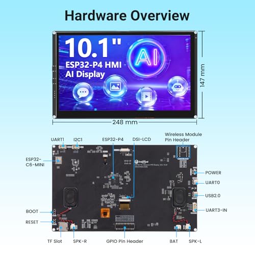 Image of 10.1 Inch ESP32-P4 Display IPS Touch Screen WIFI6 Dev Board | Based on ESP32-P4 & ESP32-C6, Up to 400MHz, 1024x600 Resolution, Support Wi-Fi 6, Bluetooth 5.3 (BLE), AI Speech Interaction