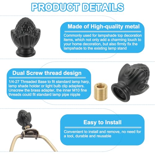 Image of PATIKIL 36 x 28mm Lamp Finials Caps Knob, 2 Set Solid Lamp Shade Top Decoration Screw Cap Nuts with Brass Reducing Adapter for Table Lamps Floor Lamps, Gold Bronze