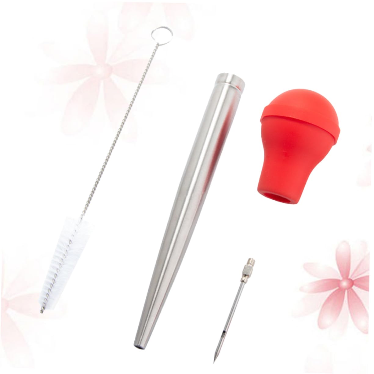 STOBAZA 1Set Turkey Baster with Seasoning Pump Drip Oil Tube for Flavoring Meat Includes Cleaning Brush for Home Restaurant Cooking Red
