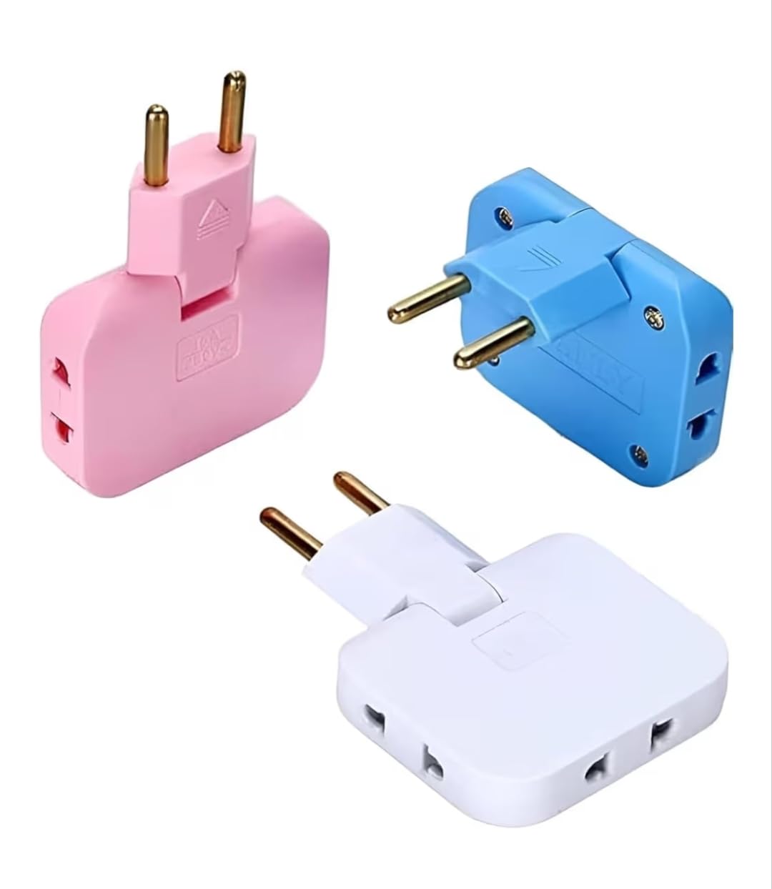 3-in-1 Rotatable 2 Pin Wall Adapter, 180 Degree Foldable Multi Socket, Compact Travel Friendly, Pink, Blue and White-image-13